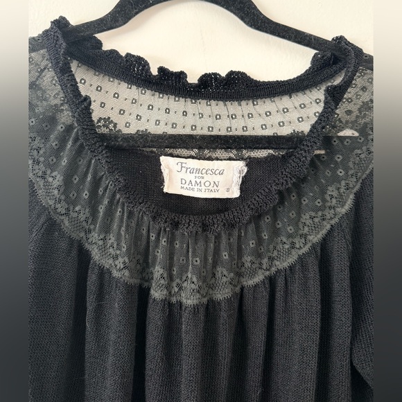 Vintage Francesca For Damon Made in Italy Black Lace Long Sleeve Dress Womens 8 - Picture 2 of 10